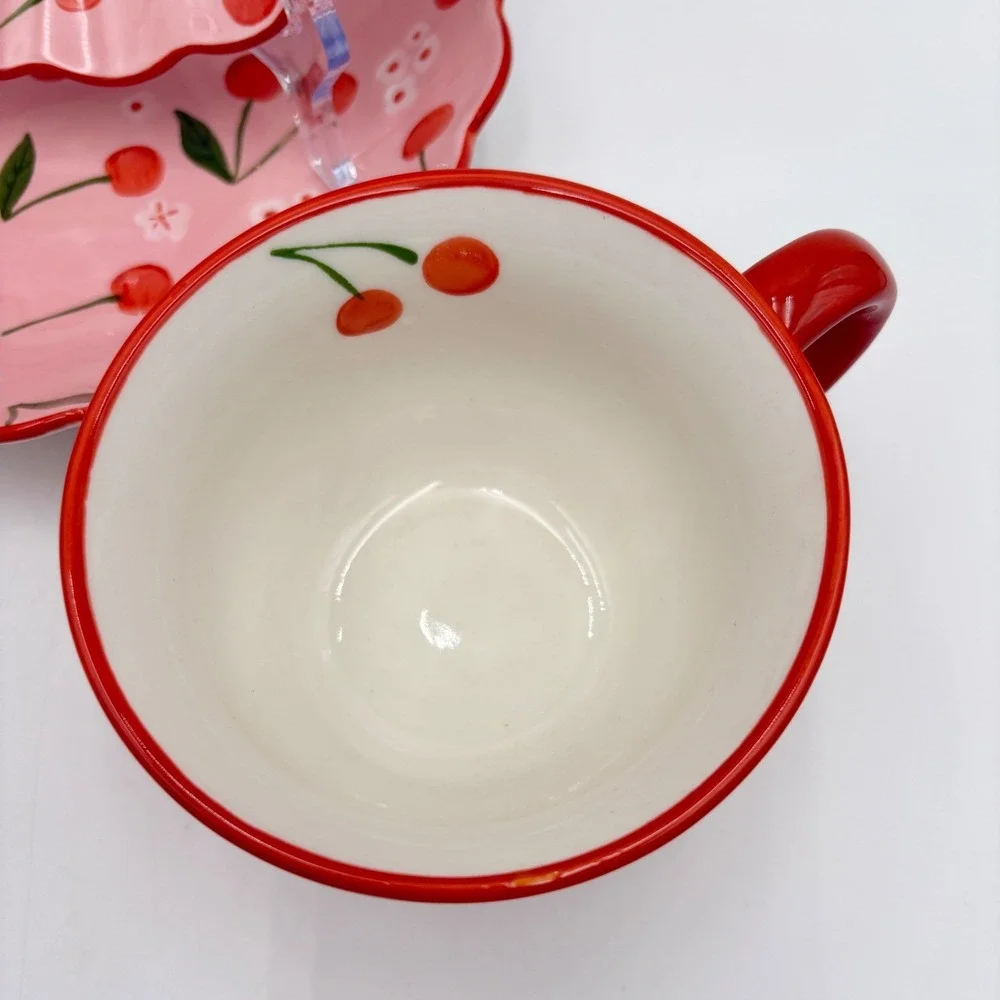 Potters Studio Cherry Blossom Bowl Cup Set Pedestal Mug Plate Pink Cottagecore